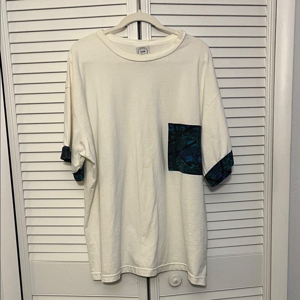 SAM Beach White Tee with Black & Green Accents. XXL